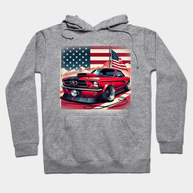 Ford Mustang and The American Flag by Gas Autos Hoodie by GasAut0s